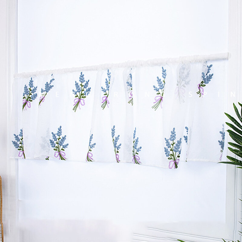 Cortinas cortas de bolsillo para cocina, Media cortina bordada con flores, para porche y ventana