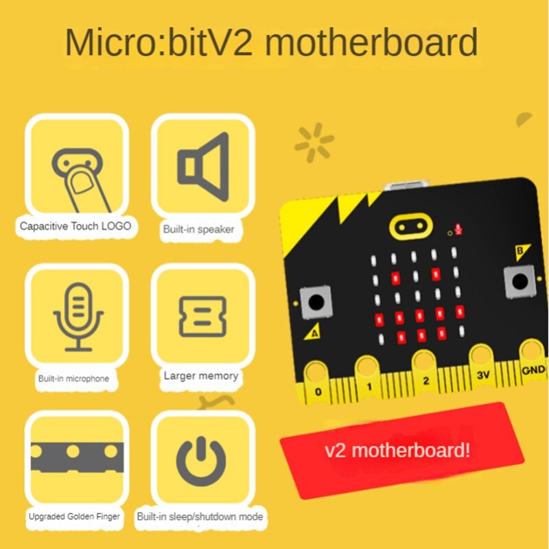 Материнская плата Bbc Microbit V2.0, краткое описание графического программирования в системе программирования питона, долговечная развивающая плата для обучения