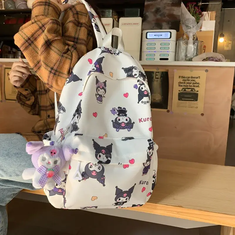 Sanrio-mochila escolar Kuromi de gran capacidad para mujer, bonita mochila de Hello Kitty para estudiantes