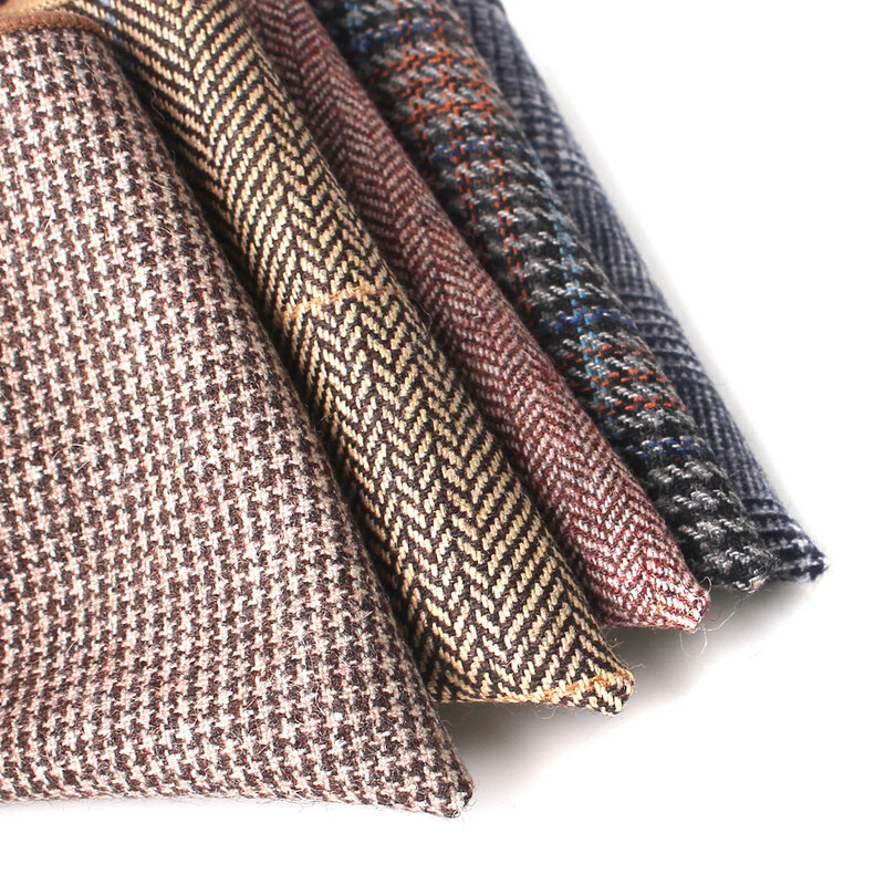 Fashion Wool Handkerchief For Men Suit Woolen Plaid Pocket Square Business Hankies Herringbone pattern Hanky Plaid Pocket Towel