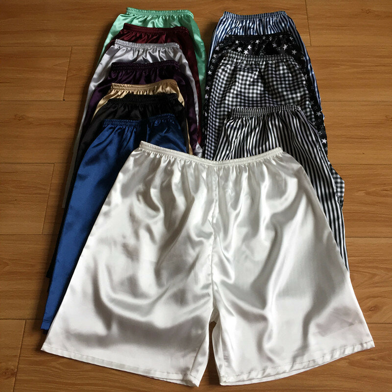Shorts de imitação de seda masculino, cuecas grandes, shorts, pijamas, seda gelo, calças domésticas, roupas íntimas sexy, calças lounge, roupas de dormir, calças domésticas