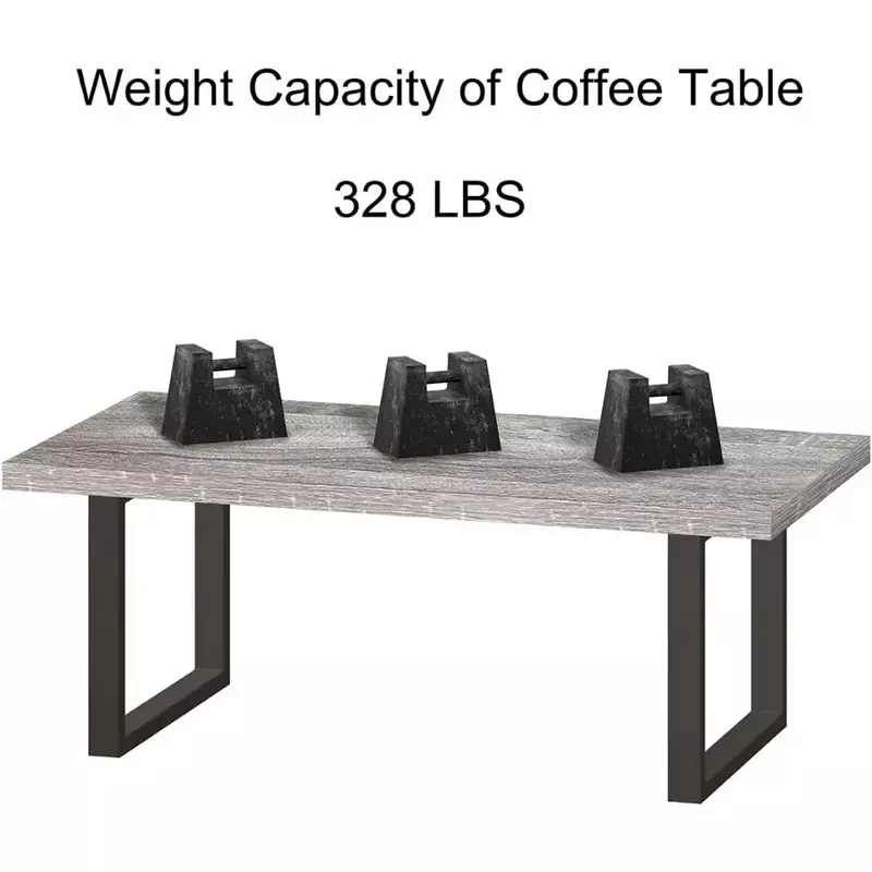 Tavolini da caffè rustici moderni semplici in legno e metallo per mobili da soggiorno in rovere grigio chiaro da 47 pollici
