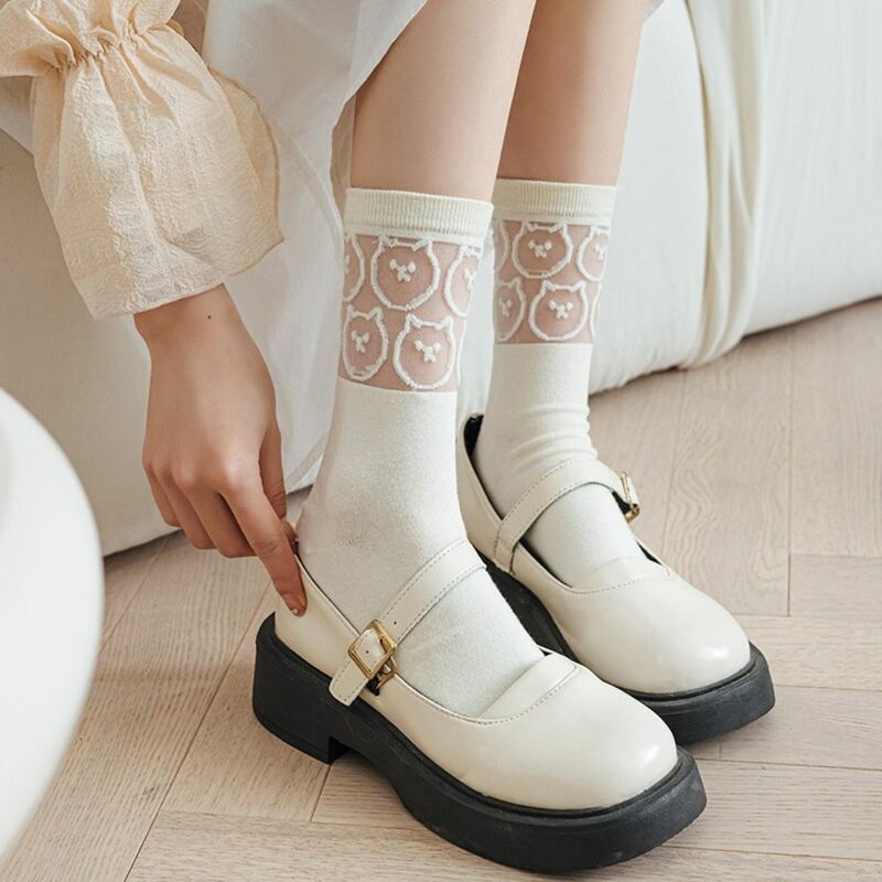Trendy Breathable Elastic Comfortable Fashion Solid Color Transparent Korean Style Cat Socks Women Thin Socks Glass Silk Hosiery