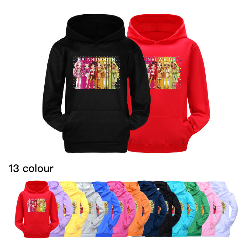 신상 레인보우 하이 포켓 스웨터, 키즈 후드, 유아 소녀 가을 옷, 맨투맨 소년 후드, 키즈 패션 재킷