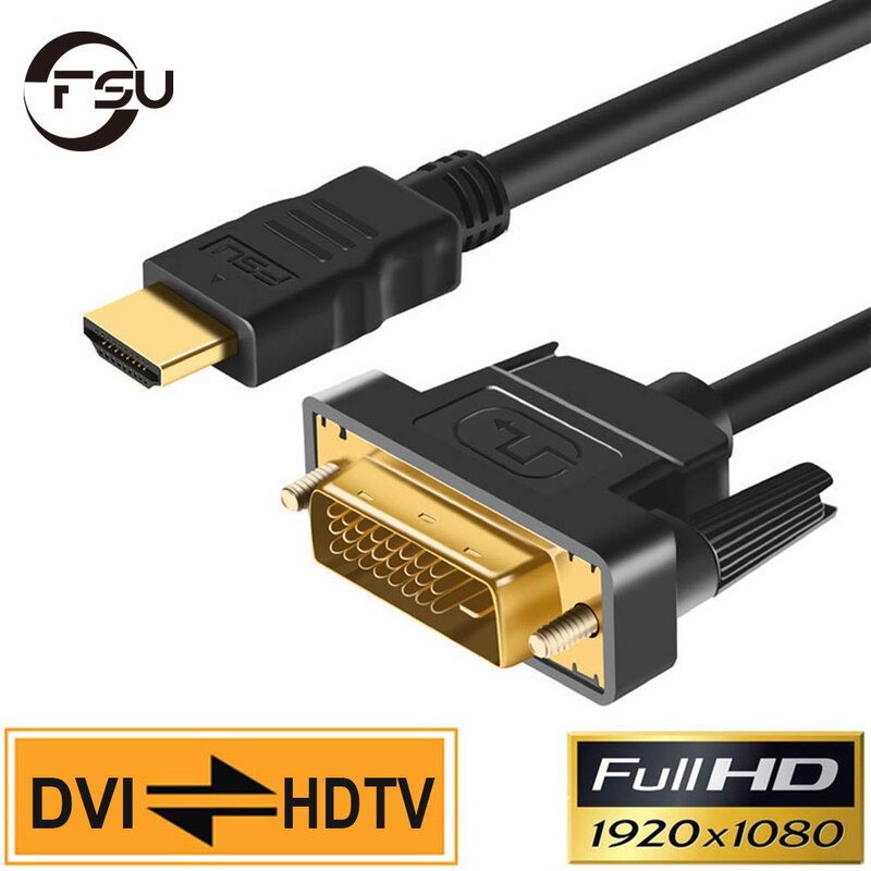FSU-cable compatible con HDMI a DVI, adaptador macho de 24 + 1 DVI-D, chapado en oro, 1080P, para TV, HD, PC, proyector, PS4/3, 1m, 1,8 m, 2m