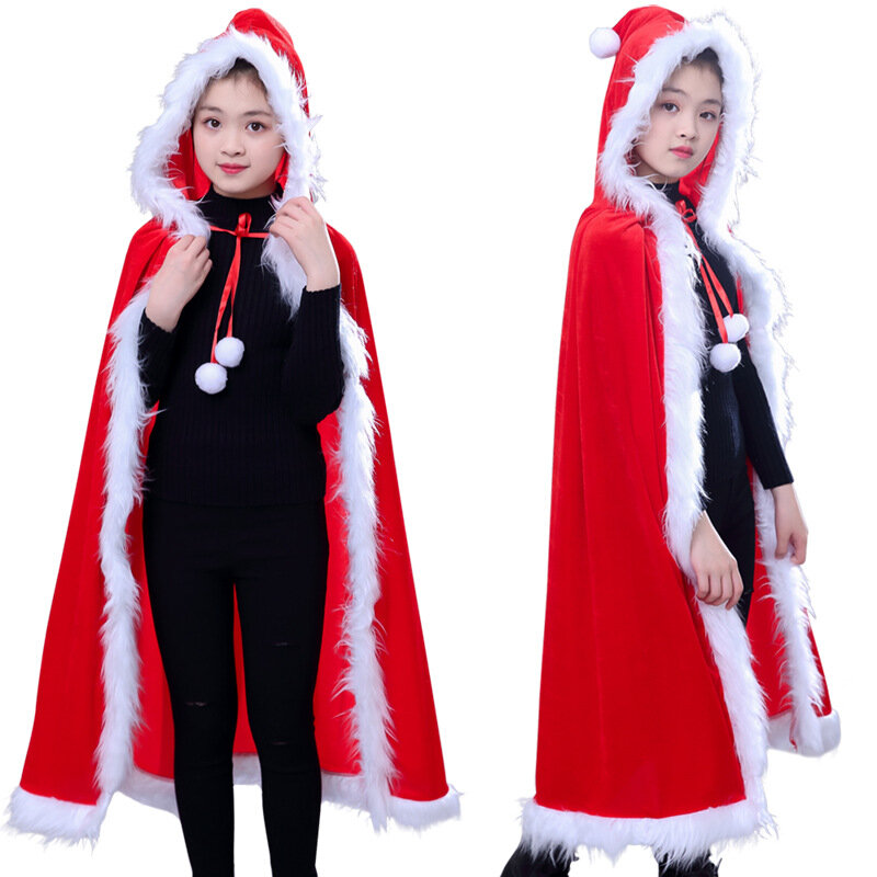 Christmas Red Tinsel Cape Cloak Cloak Men and Women Children Christmas Cape Dress Up Costume Cosplay Performance Clothing Props