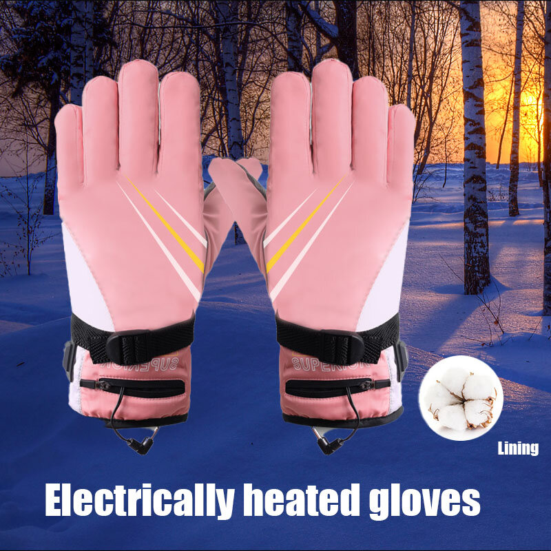 Guantes de esquí calefactados eléctricamente, recargables, temperatura controlada de tres velocidades, guantes cálidos para motocicleta, invierno, deportes al aire libre