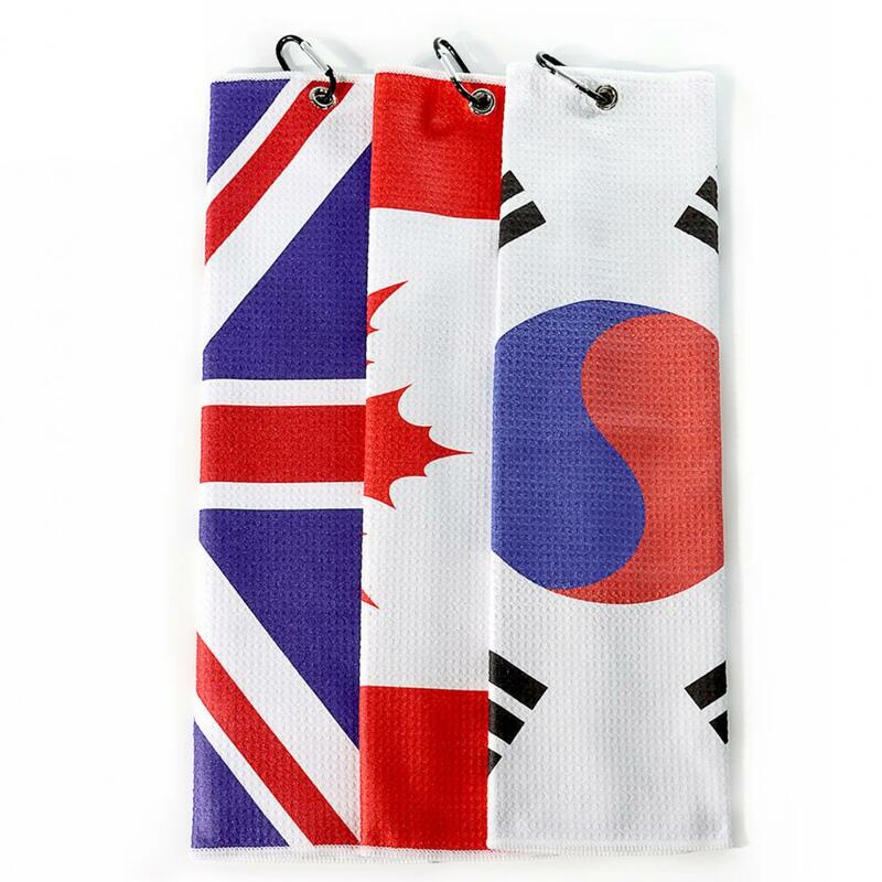 Elegante asciugamano da Golf con motivo a bandiera nazionale asciugamano da Golf Premium con moschettone modello bandiera nazionale materiale Superfiber