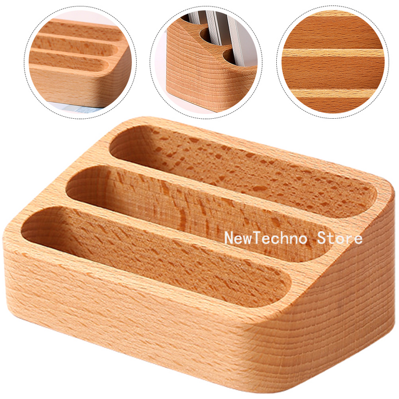 Solid Wood Desktop Business Card Display Stand Memo Holder Storage Box Beech Wood Card Organizer For Office