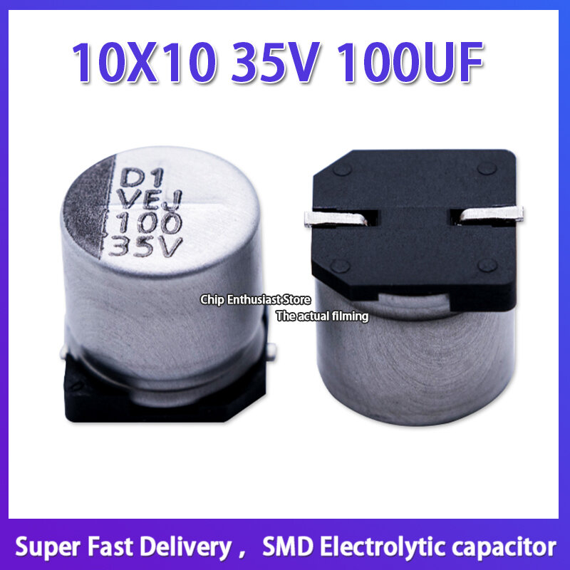 10 قطعة 10X10 100 فائق التوهج 35V مُكثَّف كهربائيًا SMD 10*10 100 فائق التوهج 35v Lilong