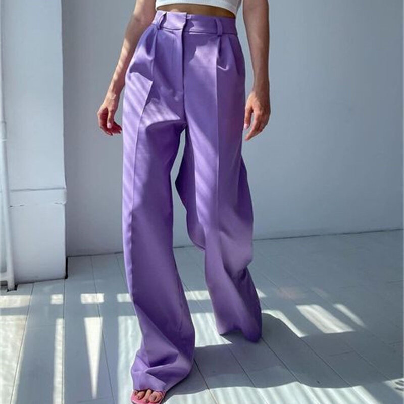 Pantalones rectos de pierna ancha para mujer, Pantalón liso de oficina, informal, Cargo