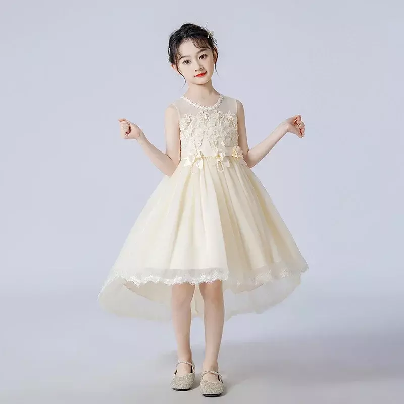 Sukienka dziewczęca księżniczka sukienka 2024 lato nowy średni i duży sukienka na występy fortepianowy dla dzieci w stylu zachodnim kwiat Chil