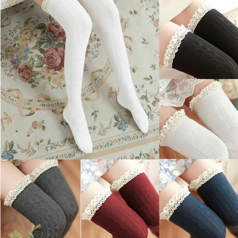 Thigh High Over The Knee Stockings Fashion Lace Knee Socks Women Cotton Ladies Girls Warm Long Winter Thermal Accessories 2023