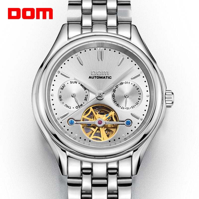 DOM-reloj mecánico de acero inoxidable para hombre, cronógrafo de pulsera, resistente al agua, deportivo, M-815D-7M