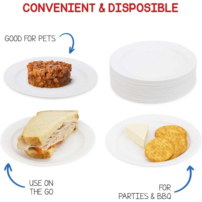 Prodotti piatti di carta-piatto bianco non patinato-uso per alimenti, eventi, attività, progetti di artigianato e altro