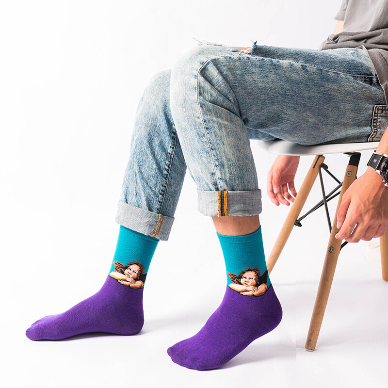 Calzini a tubo medio per pittura a olio calzini per adulti europei e americani calze di tendenza da donna calze di cotone autunno e inverno da uomo