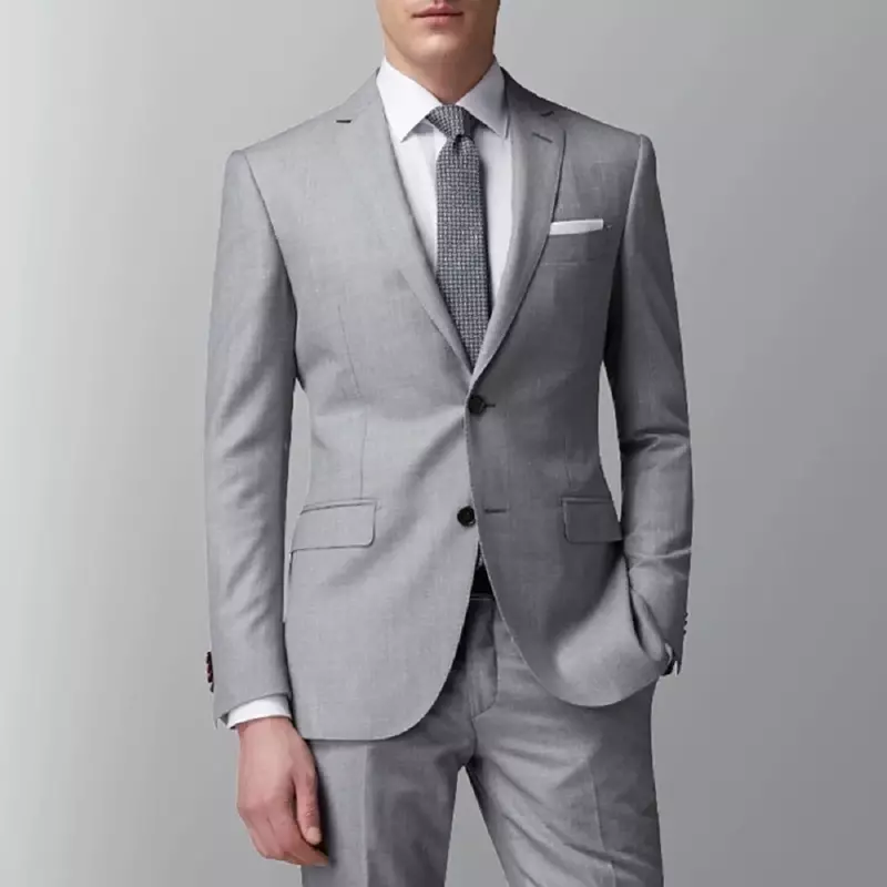밝은 회색 남성 정장 슬림핏 2 피스 남성 패션 재킷, 바지 웨딩 턱시도, 신랑 저녁 파티 코스튬