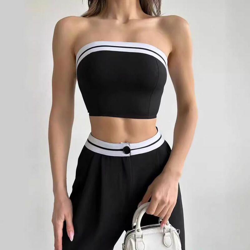 Women's Two-Piece Solid Color Sleeveless Vest Bra&buttoned Pants Summer Sexy Set