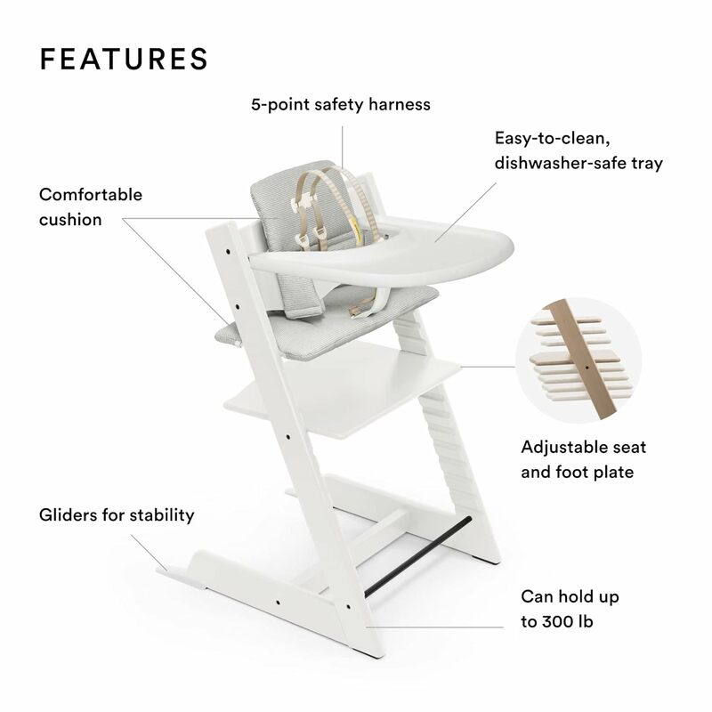 High Chair and cushion with tray - white with Nordic grey adjustable convertible, all-in-one high chair for infants and toddlers