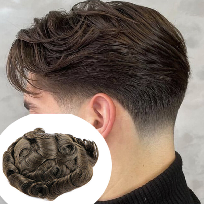 Tupé de pelo humano para hombre, micropiel superduradera de Color marrón de la mejor calidad, 8x10, prótesis capilares de PU, 2024