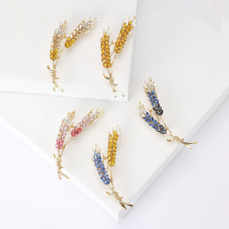 Bros telinga gandum berlian imitasi berkilau trendi untuk wanita pin botani uniseks 6 warna hadiah Aksesori pesta kasual tersedia