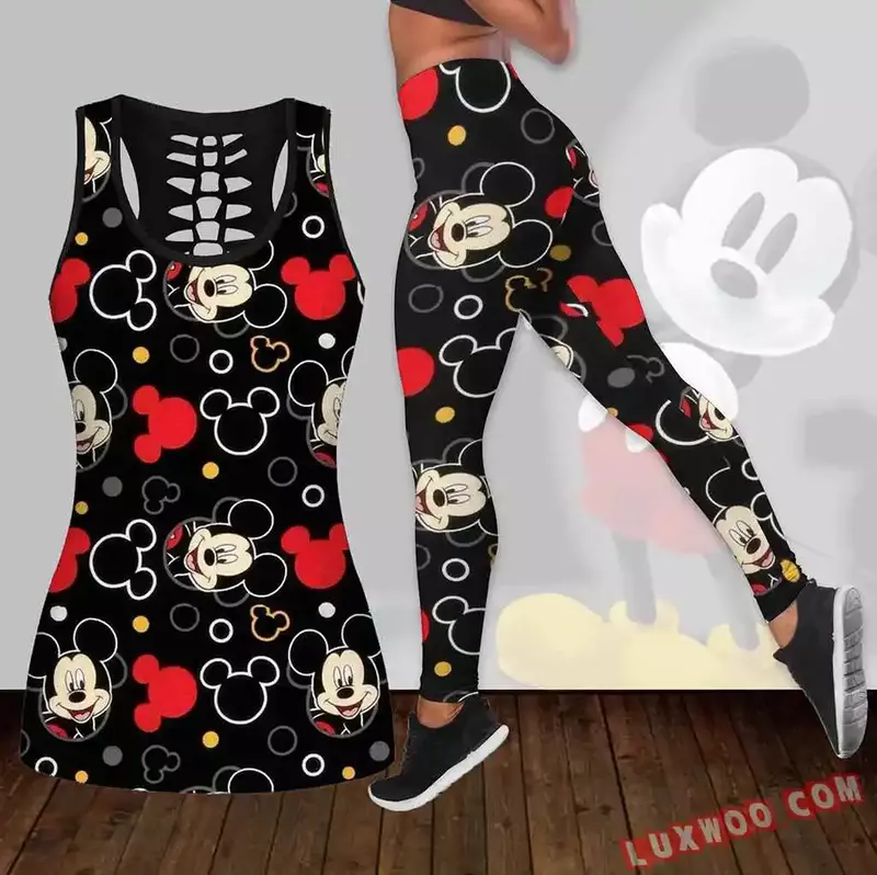 Disney Minnie Mickey gilet vuoto da donna + Leggings tuta da Yoga Leggings Fitness tuta sportiva Disney canotta Legging Set Outfit