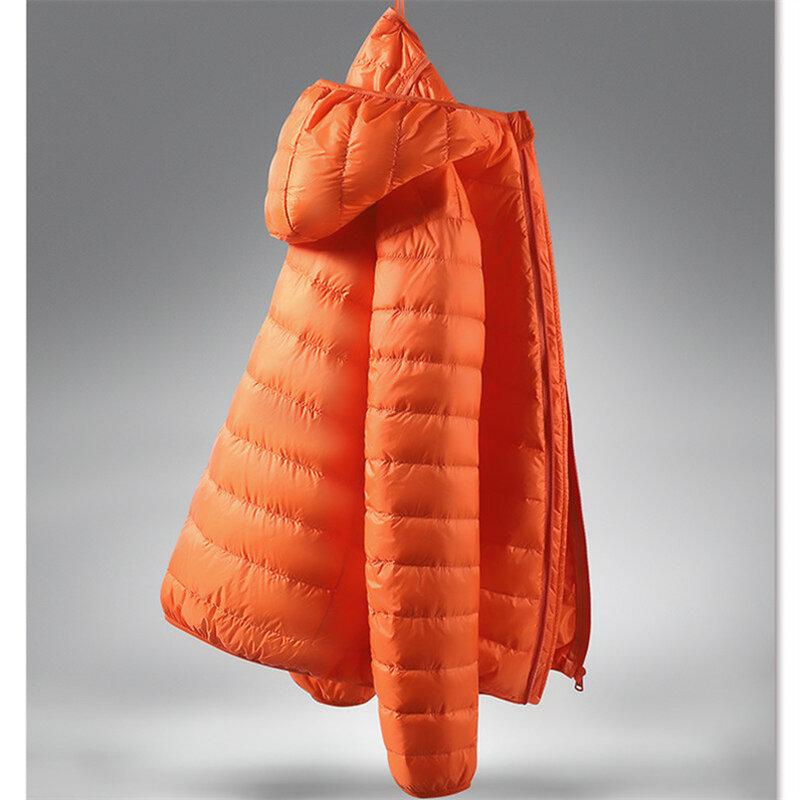 Casaco fino e ultraleve com capuz masculino, casaco curto, à prova de vento, outwear quente, cor sólida, exterior, inverno, plus size