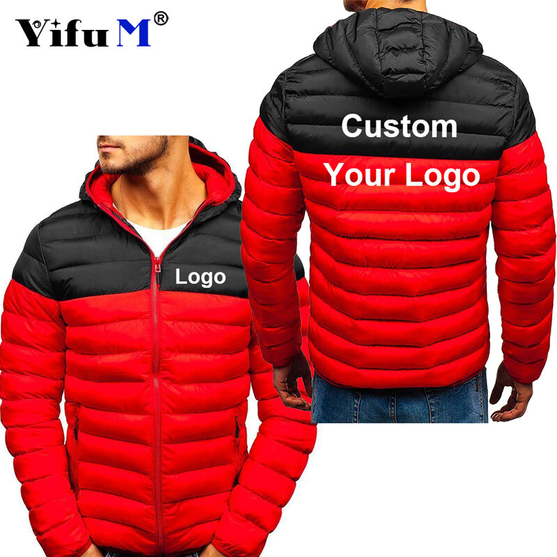 Logo fai da te Casual Warm Hoody Slim Winter Zip Coat Outwear Jacket Top camicetta moda uomo nero rosso donna giacca parka in cotone