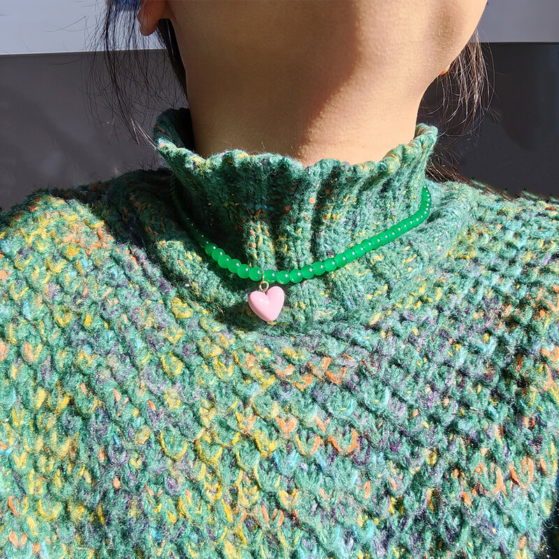 ZX Handgemachte Transparent Perlen Kette Kurze Colliers für Frauen Nette Candy Farbe Herz Anhänger Halskette Großhandel Mädchen Schmuck Geschenk