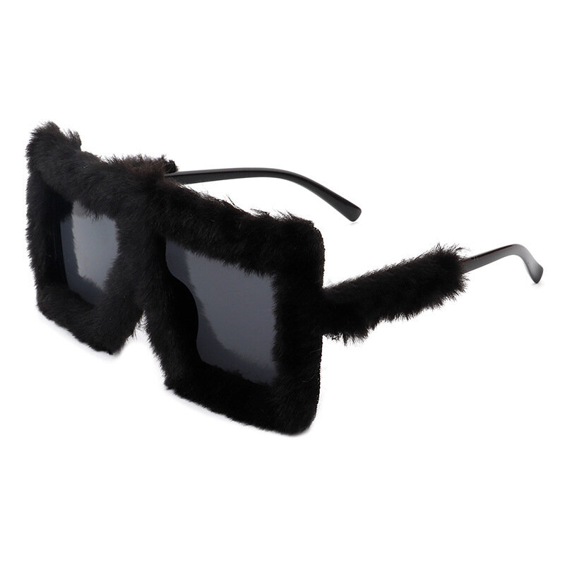 New Fashion Furrry Plush Oversized Square Women Sunglasses  Frame Gradient Shades Eyewear Retro Brand Design Winter Sun Glasses
