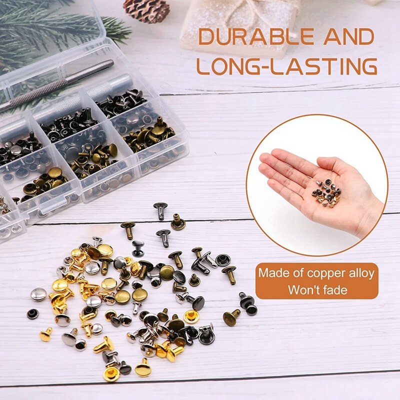 480 Sets Double Cap Rivets Leathercraft Rivets Tubular 4 Colors 3 Sizes Metal Studs With Fixing Tools For DIY Leather/Craft