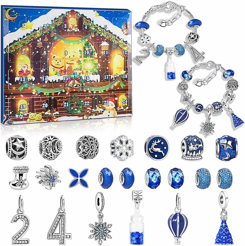Advent Calendar 2023 Countdown Calendar for Teens Girl, 24 Days Christmas Gift Set with 22 DIY Charm Beads 2 Bracelets