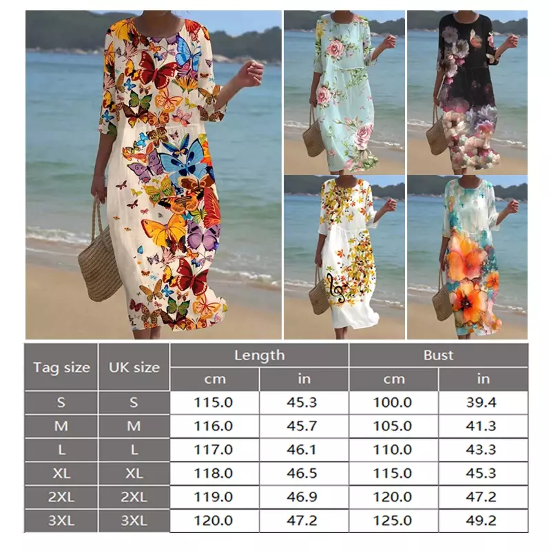 2024 nowy letni damski kwiatowy nadruk sukienka z okrągłym dekoltem oddychająca przycięte rękawy luźna wakacyjna impreza na plaży sukienka sweter