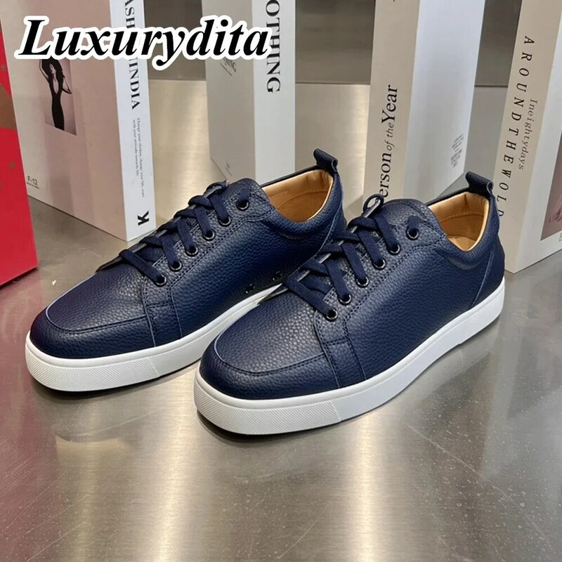 Luxueuze Designer Heren Casual Sneakers Echt Lederen Rode Zool Luxe Dames Tennisschoenen 35-47 Mode Unisex Loafers Hj341