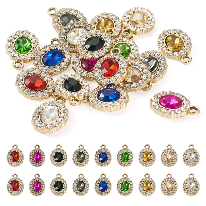 18 buah kristal Oval jimat berlian imitasi kaca paduan liontin untuk wanita Diy kalung anting perhiasan membuat aksesoris hadiah pesta