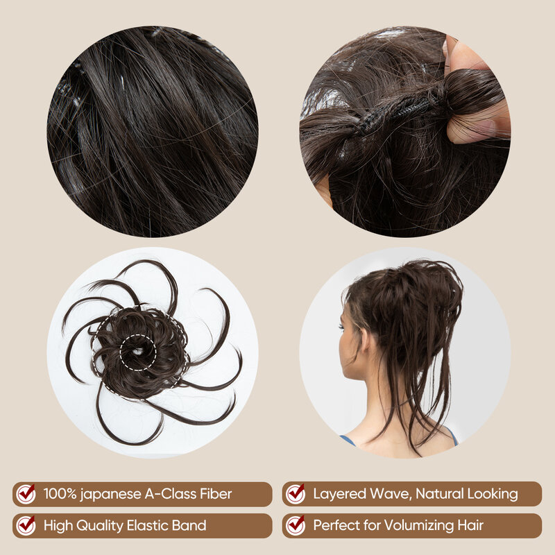 Премиум синтетические эластичные кудрявые пучок волос шиньоны черные коричневые Натуральные Искусственные волосы шиньон лента для волос пончики H16