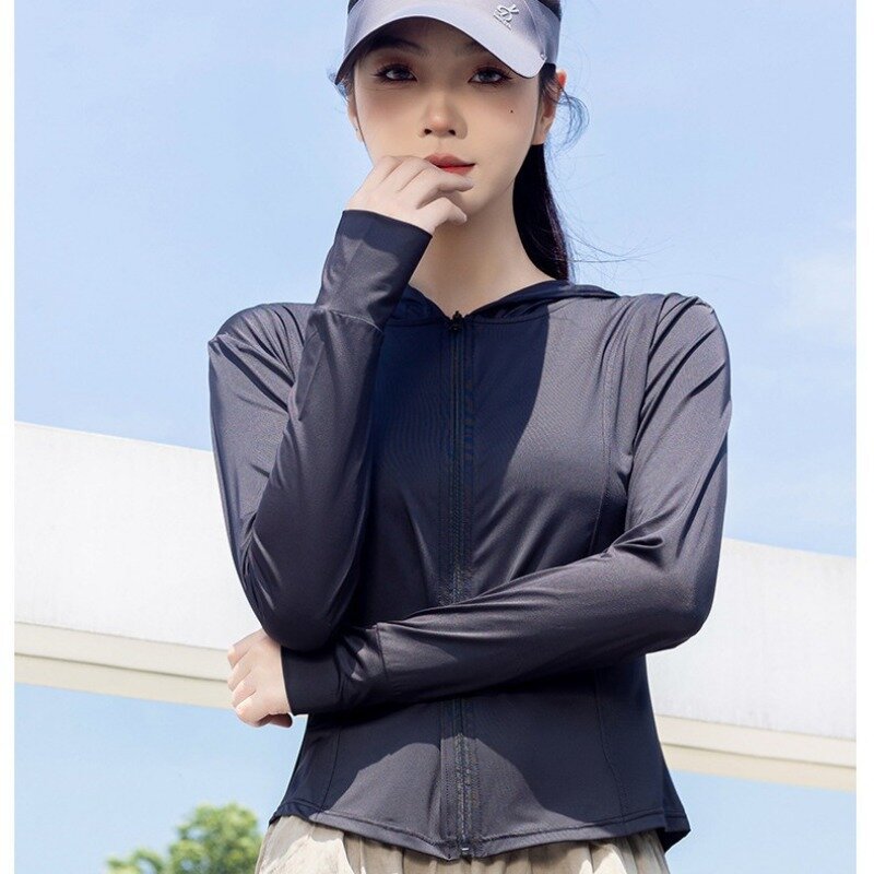 Women Sweatshirt Cropped Jackets Hooded Sun Protection Clothing Outdoor Cycling Sports Running Hiking Fitness Coats Sportswear