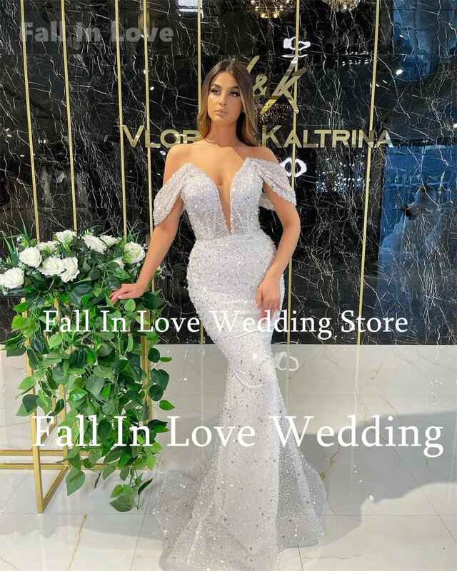 Fall In Love Luxury Sparkly Sequin Wedding Dress For Women Detachable Train Bridal Gown Floor-Length New Robe de mariée 2024