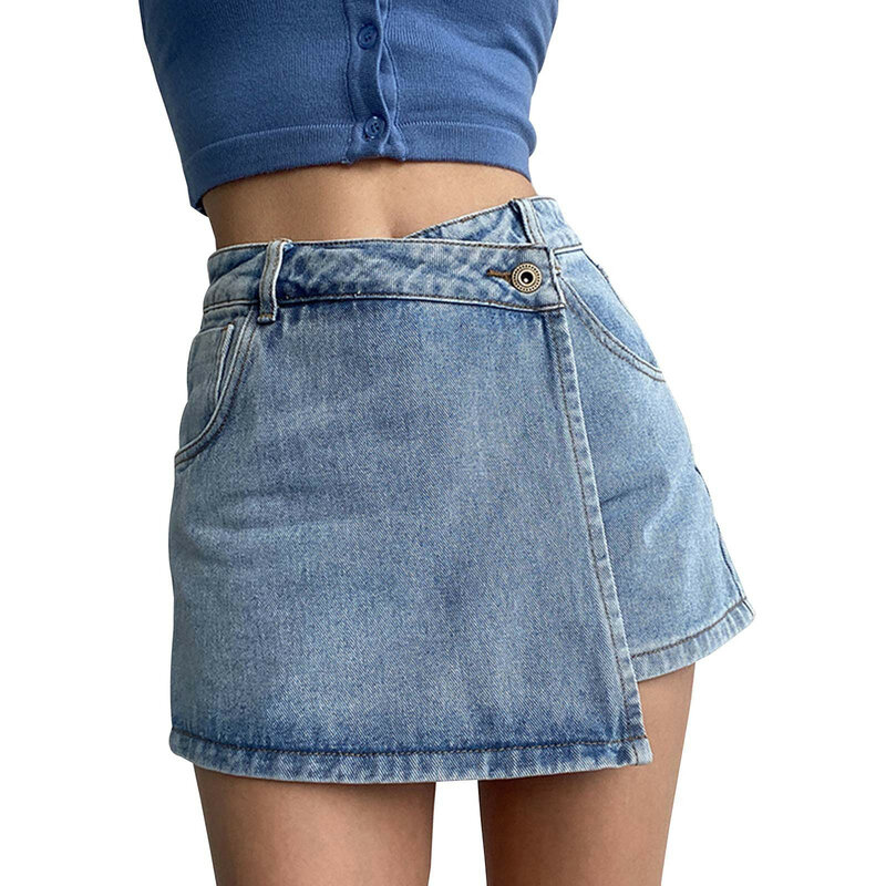 Damen hohe Taille eine Linie Denim Shorts Mode gefälschte zweiteilige Design schlanke Shorts große Größe lässig vielseitige Shorts Rock
