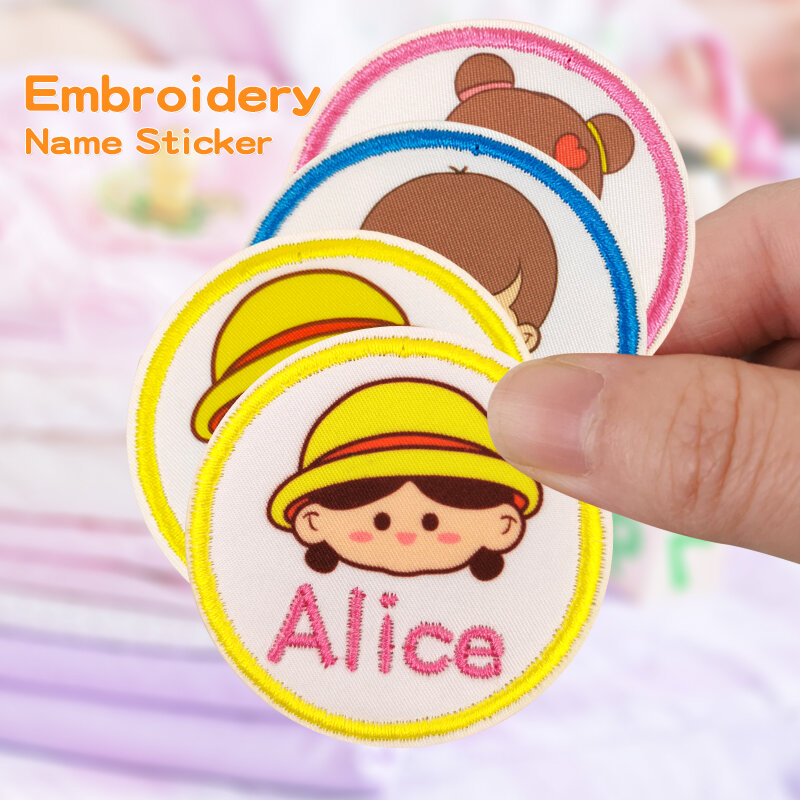 8Pcs 55MM Personalized Cotton Name Sticker Children Embroidery Labels Washable Sewing Tags Custom Handmade Clothing Fabric Label