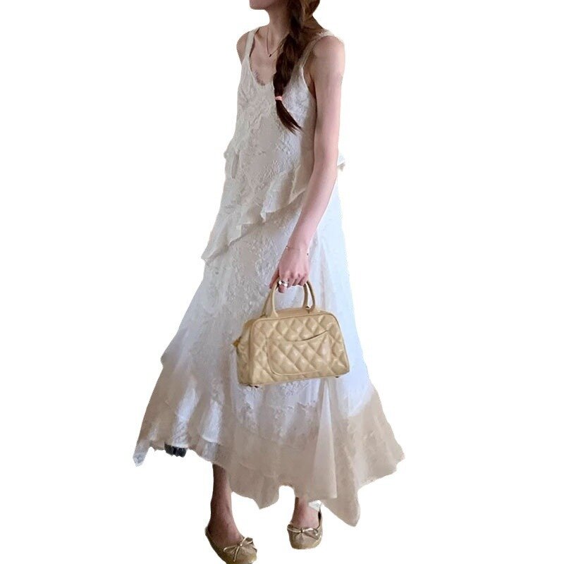 Новое Привлекательное платье во французском стиле, элегантная женская Роскошная нежная тонкая кружевная юбка на бретелях