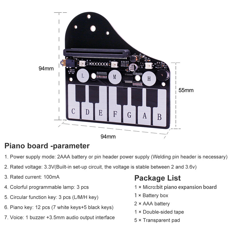 Microbit Expansion Board com botões Buzzer e Touch para crianças, Kit de Piano Eletrônico, Música Educacional, Brinquedo Programável