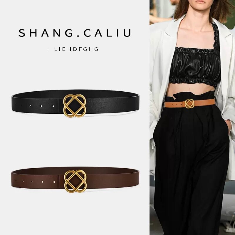 Cintura da donna cintura di moda decorativa in vera pelle cintura in pelle con fibbia geometrica nuovi abiti accessori per Jeans cintura da donna