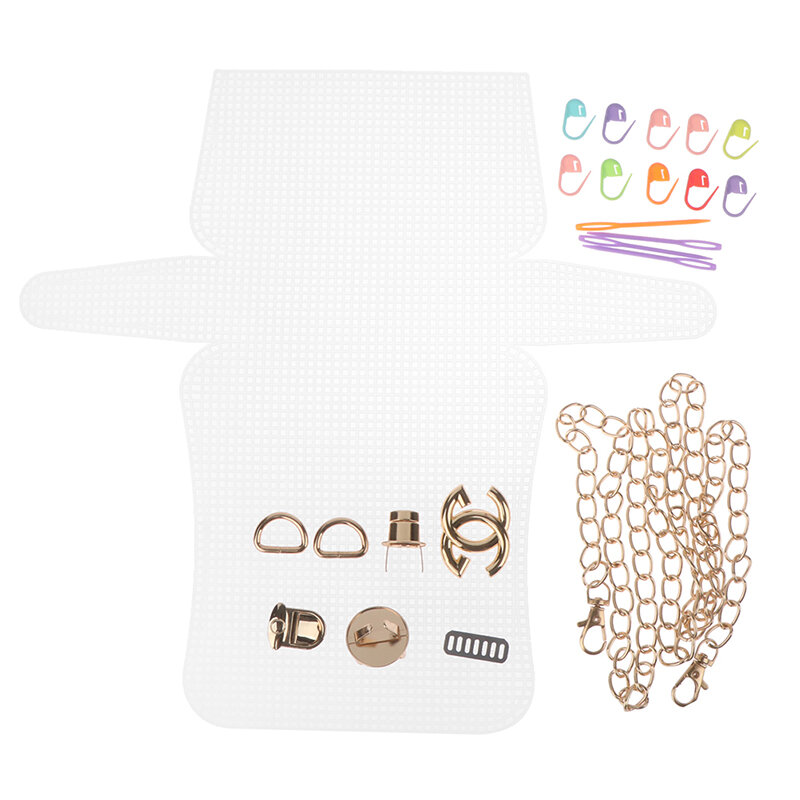 Kit de malla de plástico para tejer con hebilla de cadena de Metal, accesorios de bolsa DIY, herramientas de tejido, ayudante de punto fácil, 1 Juego