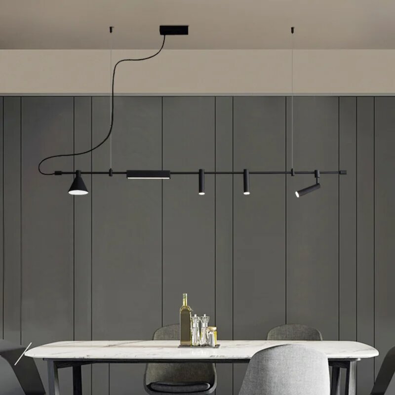 โคมไฟระย้า LED สีดำไฟสปอร์ตไลท์ดีไซน์แบบนอร์ดิกโคมไฟจี้บาร์สำหรับโต๊ะอาหารห้องครัวโคมไฟแขวนการตกแต่งบ้าน