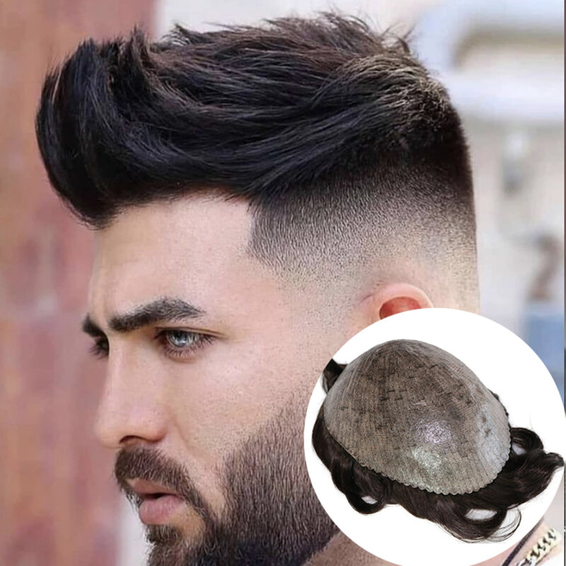 Parrucca maschile di nuovo stile di alta qualità Super durevole uomo Microskin Toupee pelle dei capelli umani Full PU capillare protesi vendita