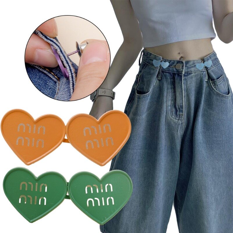 Cute Heart Pin Waist Clip Metal Snap Fastener Pants Pins Detachable Sewing-Free Buckle Jeans Reduce Waist Tighten Brooch Buckles