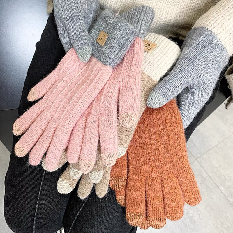 남녀공용 따뜻한 두꺼운 플러시 니트 장갑, 터치 스크린, 가을 겨울 패션, 따뜻한 라이딩 스키 야외 장갑
