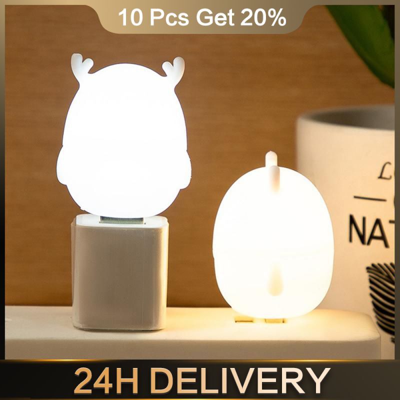 2pcs Mini USB LED Night Light Deer Night Light Bedroom Energy-saving Light Kitchen Lamp Decoration Table Lamp For Kids Gift
