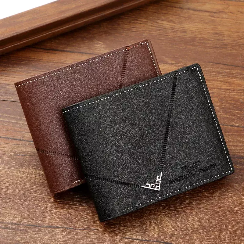 2024 nowy biznesowy męski krótki portfel moda jednokolorowy otwarty portfel z miejscem na wiele kart portfel z prawdziwej skóry etui na karty